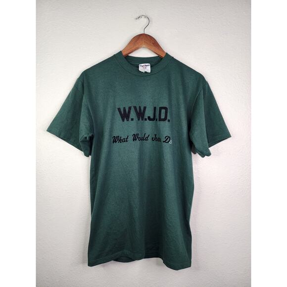 Vintage WWJD Shirt Tee What Would Jon Do Question Retro Casual Green 1990s M - Picture 1 of 6